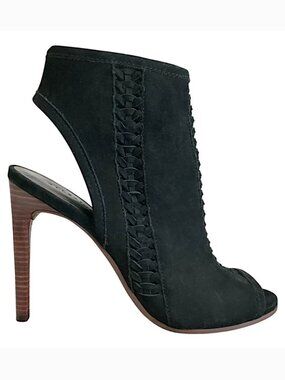 ALL SAINTS Vibrant Open Toe High Heeled Suede Ankle Booties Heels Black